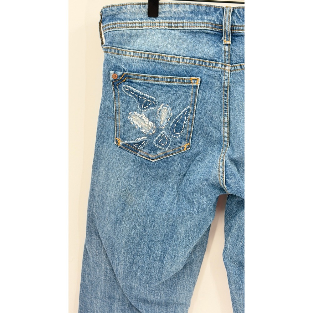 Pilcro Anthropologie Slim Boyfriend Jeans W29 Boho Floral Embroidered Patchwork - Picture 4 of 9